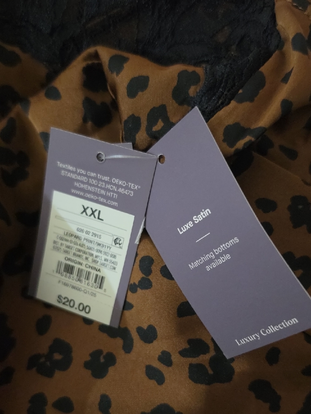 Auden Women's Lace Trim Satin Pajama Tank Top Leopard PrintSize XXL - Picture 4 of 6